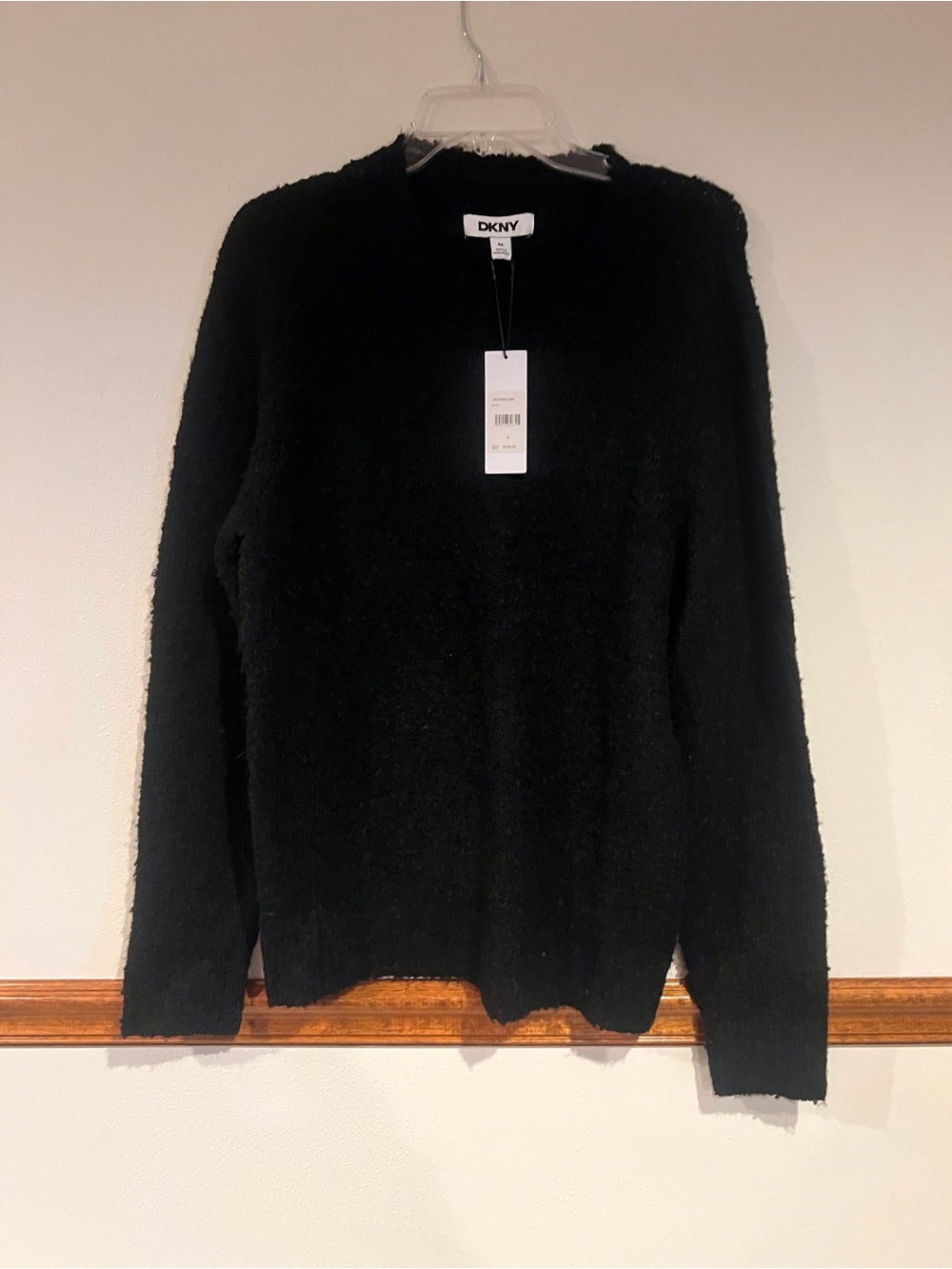 DKNY Black Fuzzy Crewneck Sweater